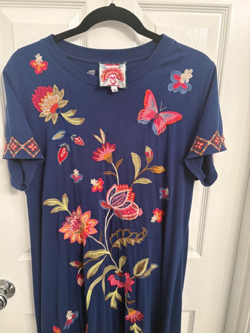 Johnny Was dress, L, sky blue with embroidery - Picture 5 of 6